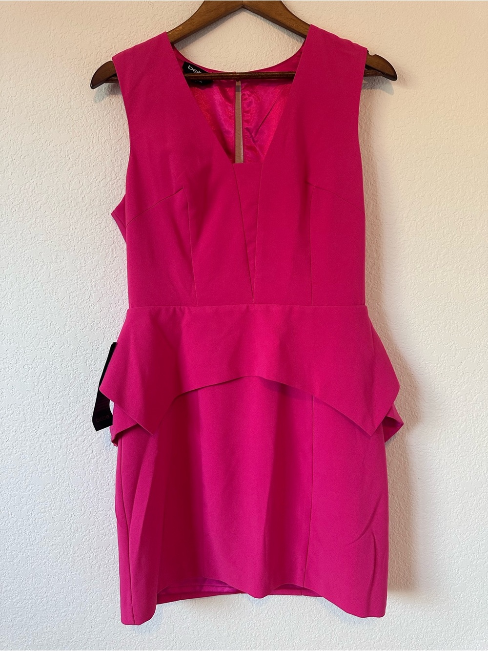 bebe Hot Pink Peplum V-Neck Mini Dress
